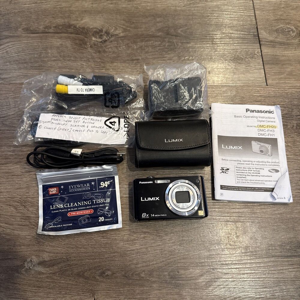 Panasonic Lumix Digital Camera DMC-FH20 14MP w Battery, SD Card And Accessories